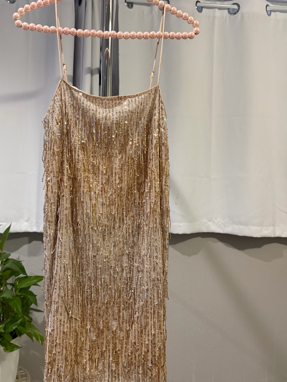 H&M Gold Sequin Fringe Slip Dress Strapless Style